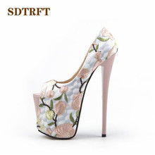 SDTRFT Sandals Summer Peep Toe 20cm Thin High-Heeled sexy club pumps woman Embroidery wedding shoes Stilettos Plus:34-45 46 47 2024 - buy cheap