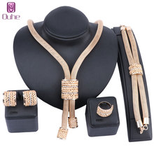 Conjunto de joias dubai feminina, dourado, com borlas de cristal, colar estilo nigeriano, acessórios para casamento 2024 - compre barato