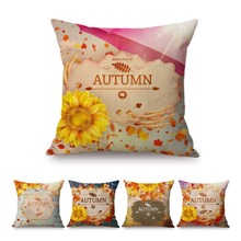 European Floral Decoration Style Car Pillow Gold Autumn Sunflower Leaves Cotton Linen Sofa Cushion Cover Outdoor Yard Pillowcase 2024 - buy cheap