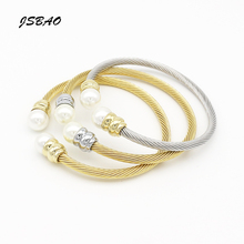 JSBAO New Fashion Imitation Pearl Bracelets& Bangles For Women Stainless Steel Luxury Cuff Bangles Women Jewelry 2024 - buy cheap