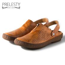 Prelesty Summer Genuine Leather Men Sandals Slip on Brown Flip Flop Causal Fashion Classcial Breathable Shoes Casual Daily 2024 - buy cheap