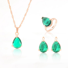 ZOSHI gold color Water Drop Wedding Jewelry Sets Green AAA Zircon Engagement Drop Earring + Pendant Necklace +Ring fashion 2024 - buy cheap