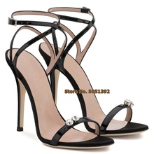 Women High Heel Stiletto Open Toe Sandals Diamond Bling Bling Ankle Cross Strap Glittering Rhinestone Banquet Shoes Plus Size 2024 - buy cheap