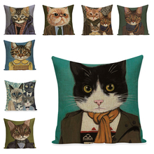 Capa de almofada decorativa de gato, capa de travesseiro fofa de animais para sofá arte cadeira acessórios de almofada de algodão linho tecidos para casa 2024 - compre barato