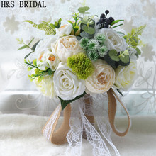 H & s nupcial marfim casamento bouquet de flores rosas bouquet de flores de casamento artificial buquê de noiva com laço buquê de fita mariage 2024 - compre barato