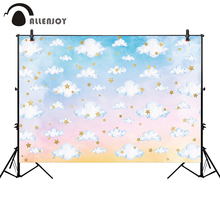 Allenjoy-fondo fotográfico de color pastel, rosa, azul, amarillo, cielo, nube, estrellas brillantes doradas, decoración para sesión fotográfica 2024 - compra barato