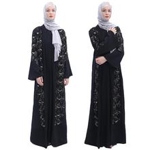 Мусульманская абайя для женщин с длинным рукавом Макси Sequnis платье открытый кардиган кафтан леди халат кимоно Дубай платья Хиджаб партии турецкие ОАЭ 2024 - купить недорого