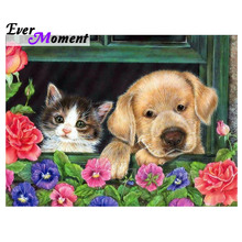 Ever Moment Diamond Painting Dog Cat Flower Full Square Drill Home Decoration Diamond Embroidery Mosaic Rhinestone ASF1571 2024 - buy cheap