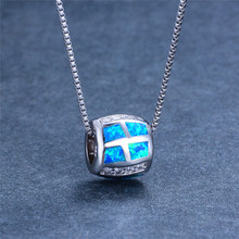 Boho Female Round Ball Pendants Necklaces Fashion White Blue Fire Opal Necklace silver color Wedding Necklaces For Women 2024 - buy cheap