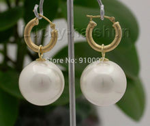 AAA  big 16mm white round sea shell pearl Earrings hoop 2024 - buy cheap