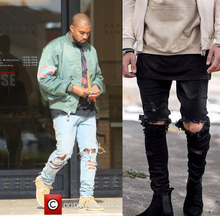 Kanye west-calça jeans masculina, rasgada, preta, camuflada, jeans de marca, da moda, com buraco, para motocicleta 2024 - compre barato