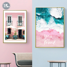 Nordic Canvas Pink Flowers building wall art posters Painting Prints Maiden wind wall Pictures for Living Room Morden Home Decor 2024 - buy cheap