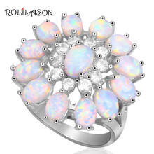 ROLILASON Anniversary gift white Zircon white fire Opal silver plated Rings USA Size #5#6#7#8#9#10 OR908 2024 - buy cheap