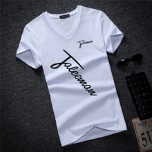Camiseta masculina manga curta estampada, camiseta de algodão com decote v casual de tamanho grande 2024 - compre barato