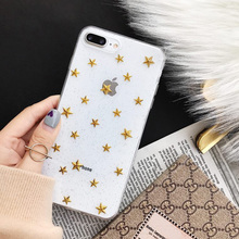 Gykz capa de celular com estrelas douradas, para iphone 6 6s 7x8 plus, transparente de silicone macio, capa traseira para iphone x bling glitter 2024 - compre barato