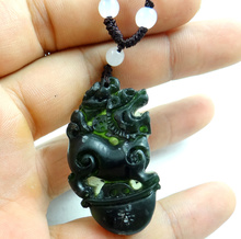 46*27MM Wholesale natural Chinese black green stone stone hand-carved statue of beast amulet pendant necklace 2024 - buy cheap