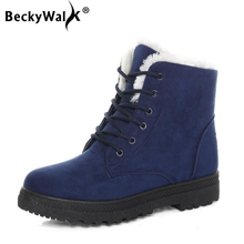 BeckyWalk Shoes Woman Winter Boots Women Ankle Snow Boots Female Warm Plush Insole Lace-Up Botas Mujer Plus Size 35-44 WSH2461 2024 - buy cheap