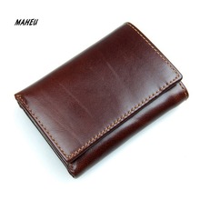 MAHEU Luxury Brand Designer Full Grain Genuine Leather Short Wallet For man 3 Folds Pure Leather Wine Purse 2019 Hot New Fashion 2024 - buy cheap