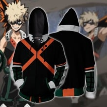 Bakugou katsuki escola uniformes cosplay traje meu herói academia hoodies 3d impresso zip-up hoodies para homens mulher esporte camisola 2024 - compre barato