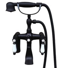 Preto banho Petróleo Friccionada Bronze Clawfoot Torneira Da Banheira Torneira Misturadora w/Handshower Cerâmica Alças-Deck Montar atf505 2024 - compre barato