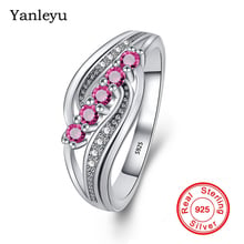 Anel de noivado de prata esterlina 100% yanayu 925, vermelho, aaa, zircônia cúbica, anéis de casamento para mulheres, joias finas pr321 2024 - compre barato