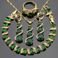 WPAITKYS Green Stones Gold Color Jewelry Sets For Women Party Bracelet Long Earrings Necklace Pendant Rings Free Gift Box 2024 - buy cheap