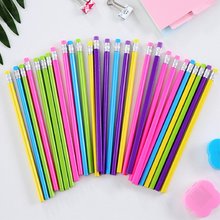 100pcs wooden pencil candy color triangle pencils with eraser cute kids school office writing supplies drawing pencil graphite 2024 - buy cheap