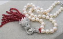 freshwater pearl white round 9-10mm leopard red bead necklace 18"nature 2024 - buy cheap