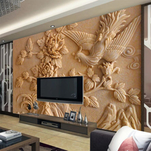 Beibehang papel de parede personalizado 3d grande mural chinês alívio estéreo fênix peônia mural tv fundo papel de parede 2024 - compre barato