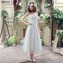 JIERUIZE White Lace Tea Length Wedding Dresses Boho Lace Up Back Sweetheart Beach Bridal Dresses trouwjurk robe de mariee 2024 - buy cheap