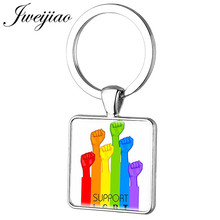 JWEIJIAO Colorful Rainbow LGBT Square Keychain Square Glass Cabochon Charms Key Chain Ring Holder Pendant BT46 2024 - buy cheap