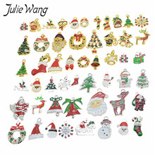 Julie Wang 15 unidades/pacote Misturado Ouro Gotas Série Do Partido Do Tema Do Natal Pingente Jóias Acessórios Chapéu Meias Papai Noel Estilo 2024 - compre barato