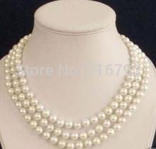 YH @ CS> 3 серия Akoya культивированный 7-8 мм белый жемчуг ожерелье 2024 - купить недорого