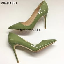 Vinapobo Sexy Shiny/Patent Leather High Heels green Pointed toe Pumps Shoes Party Shoes Women Stiletto High heel Pump 12cm 10cm 2024 - buy cheap
