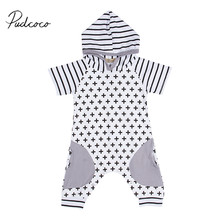 2018 Brand New Summer Casual Romper Clothes Shortsleeve Plus Print Hooded Jumpsuits Romper Patchwork Outfit 0-18M Baby Clothes 2024 - buy cheap