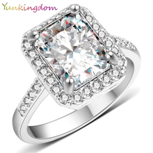 Классическое квадратное обручальное кольцо Yunkingdom, кольца с большим кубическим цирконием и кристаллами для женщин, модные брендовые ювелирные изделия для помолвки X0040 2024 - купить недорого