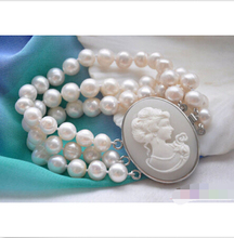 P4053 3row 8" 9mm WHITE ROUND FRESHWATER PEARL BRACELET@^Noble style Natural Fine jewe SHIPPING new >>free shipping 2024 - buy cheap