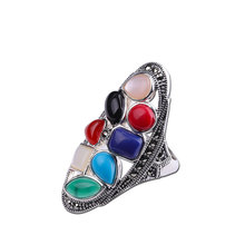 Retro Elegant Gemstone Rings For Women Real 925 Sterling Silver Natural Lapis Agate Jewelry Anniversary Gift Adjustable Ring 2024 - buy cheap