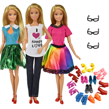 9 предметов/набор кукольных аксессуаров = 3 шт. кукольная одежда платье + 3 очки + случайные 3 пары обуви куклы модные аксессуары для куклы 12 дюймов 2024 - купить недорого