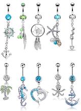 10 Pcs Dangle Belly Button Rings for Women Girls 316L Surgical Steel Curved Navel Barbell Body Jewelry Piercing 2024 - buy cheap