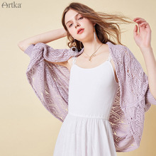 ARTKA 2019 Spring New Women Thin Coat Cotton Solid Color Loose Casual Hollow Knitting Coat Female Clothing WB15091C 2024 - buy cheap