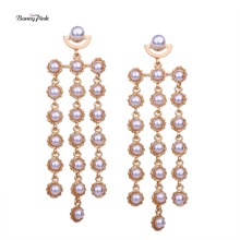 Banny-pendientes con perlas de imitación para mujer, aretes llamativos, largos y gruesos, con borlas, pendientes con colgantes grandes, color rosa 2024 - compra barato