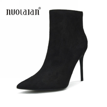 2018 Women Winter Boots Sexy Pointed Toe Ankle Boots For Women Short Plush Stiletto Shoes High Heels Boots Women 2024 - buy cheap