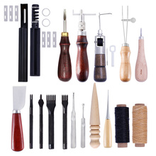 Professional 18Pcs/set DIY Leather Craft Tools Kit Hand Sewing Stitching Punch Carving Saddle Leathercraft Accessories 2024 - buy cheap