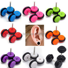 2Piece 8mm Colorful ear expander Cheater Fake Ear plug with Stud Earring Flesh Tunnels Stainless Steel Body Piercing Jewelry 2024 - buy cheap