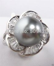 D#S434er>>Fashion Natural 10mm Gray South Sea Shell Pearl Flower Wedding Ring Size 7/8/9 2024 - buy cheap
