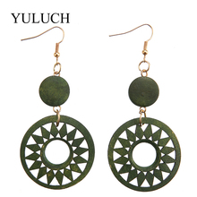 African Style Natural Wood Big Earrings Women Round Wooden Jewelry Long Drop Earring 1 pair YULUCH Elegant Design YULUCH New 2024 - buy cheap