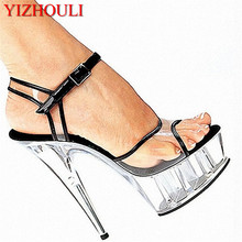 Wholesale fashion women's shoes 15cm ultra high heels sandals 6 inch platform crystal shoes clear white bordered wedding Sandals 2024 - купить недорого