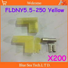 Free Shipping 200pcs/lot FLDNY5.5-250 Yellow Flag cold-pressed terminal Insulated Terminal For 4.0-6.0mm2 , 12-10 AWG Wire 24A 2024 - buy cheap