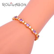 ROLILASON Anniversary Gifts Hot Sell Zircon Purple Crystal golden Charm Bracelets Health Fashion jewelry TBS981 2024 - buy cheap